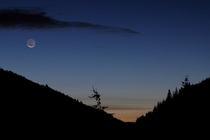 Moonrise and pre-dawn near Stevens Pass WA