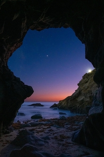 Moonset from inside a sea cave - Malibu California -  x jackfusco
