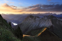 Morning at the Rocher de Naye Mountains in the Alps 