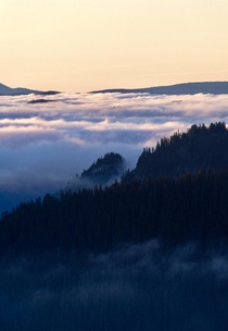 Morning cloud inversion in the Cascade Mountains Washington State 