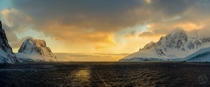 Morning sunrise after crossing the Drake Passage and arriving in Antarctica 
