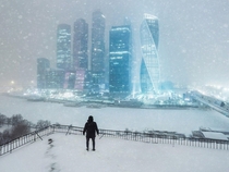 Moscow Skyline in a snow storm
