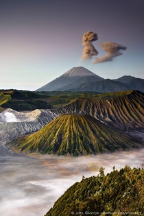 Mount Bromo Gunung Bromoin Bahasa Indonesia is an active volcano and part of the Tengger massif in East Java Indonesia At  metres  ft it is not the highest peak of the massif but is the most well known says Joel Santos Every hour or so a giant ash eruptio