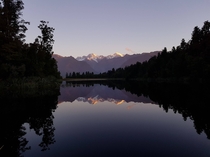 Mount Cook from the Reflection Island viewpoint at Lake Matheson New Zealand 