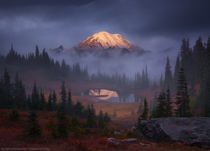 Mount Rainier Washington at sunrise in autumn  by Alex Noriega