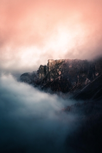 Mountain in mist Dolomites Italy 