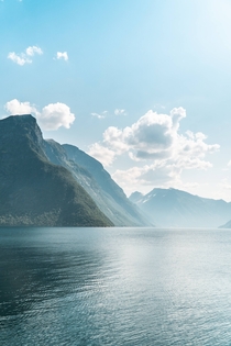 Mountains in the ocean Hjrundfjorden Norway 