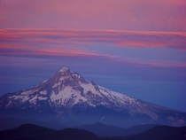 Mt Hood at sunset viewed from atop from Larch Mtn Oregon 