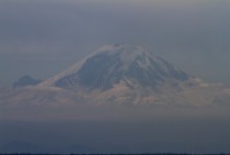 Mt Rainier as shot with a super-telephoto lens from the Space Needle in Seattle roughly  miles away 