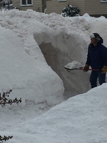 My brother in law shoveling to the front porch Marquette Mi winter 