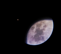 My first ever pic of a celestial body Moon and Mars from the lens of my  telescope