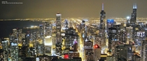 My photo of the magnificent Chicago skyline at night viewed from the John Hancock Center observatory looking south 