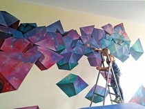 My space textured abstract crystals acrylic paints on wall 