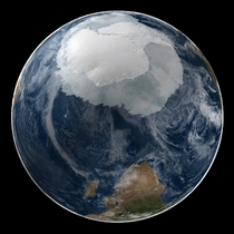 Nasa comparison of the ice cover of Antarctica and the minimum extent of Arctic Polar ice cap in  created  