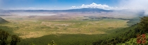 Ngorongoro Crater from the viewpoint  Stitched Pano A natural zoo kmxkm in size