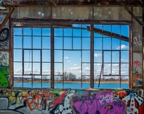 Nice view through an abandoned building in New York Floyd Bennett Field