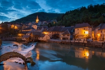 Night falls in Lods one of the most beautiful villages in FranceDoubs Franche Compt France 