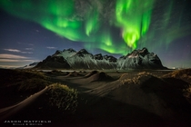 Night Fire over Vestrahorn Iceland  by Jason Hatfield