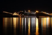 Night Shot of the Two Harbors MN iron ore docks with the ore carrier Edwin H Gott being loaded 