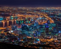 Night time view of Cape Town South Africa