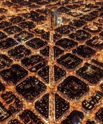 Nighttime view of Barcelona Spain