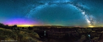 Northern Lights under The Milky Way at Palouse Falls WA by Kevin Roylance 
