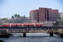 O-Train crossing the Rideau River at Carleton University Ottawa 