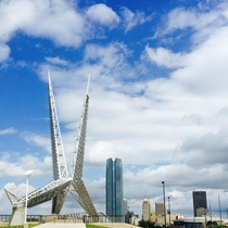 Oklahoma City Oklahoma with the Skydance Pedestrian Bridge in the foreground OC 