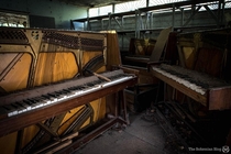 Old pianos stored in a former Electronics shop in Pripyat The shop originally sold televisions hi-fis and other household items  these pianos have been moved here after the city was evacuated