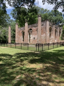 Old Sheldon church in Yemassee SC Built in the s burned by the British army in  rebuilt in  and burned again by the Federal army in 