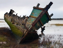 Old Ship Wreck Left To Rot On The Wyre Estuary Fleetwood Lancashire 