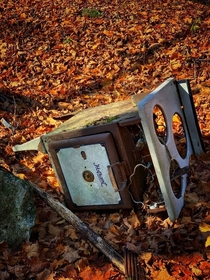 Old wood cooking stove in the woods in eastern Ontario Canada