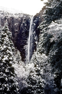 On a beautiful wintry day Bridal Veil Falls Yosemite 