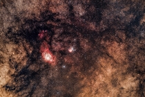 One of my favorite parts of the sky The Lagoon nebula and Trifid nebula surrounded by pretty interstellar dust A little over an hour worth of data taken from Al Sadeem Observatory Abu Dhabi UAE 