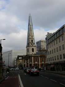 One of my favourite views in London - The Shard perfectly echoing the spire of St George The Martyr church 
