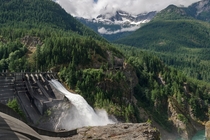 Open spillway at Diablo Dam which supplies power to Seattle North Cascades WA 