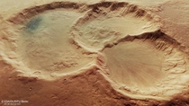 Overlapping craters Noachis Terra Mars Southern emisphere Picture taken by Mars Express processed by ESA Perspective view