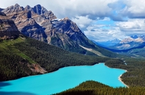 Overlooking Peyto Lake Banff National Park photographed by Jeff Clow 