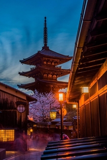 Pagoda and Streetscape in Kyoto Japan 