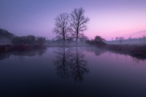 Pastel colours and reflections before sunrise in Belgium 