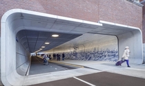 Pedestrian  Bike Tunnel in Amsterdam with a Detailed Mosaic Mural 