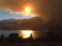 Picture I took yesterday of smoke from wildfire near Orondo WA blocking out the sun Columbia river in the foreground  x