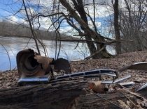Pieces of an abandoned car on the banks of the Potomac River