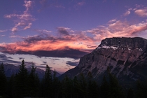 pm sunsets are weird Rundle Mountain Banff National Park Canada  Photographer Andrew Caitens
