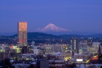Portland Oregon with distant Mt Hood 