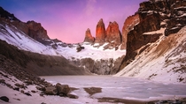 Pre-sunrise Glow Torres Del Paine Chile We battled  kmh winds at  in the morning to make the sunrise here It didnt disappoint   x  px