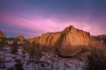 Predawn light on Smith Rock just before the sun crests the horizon behind me - Smith Rock State Park OR 