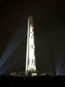 Projected on the Washington Monument tonight Amazing to see the Saturn V in all its life sized glory