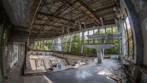Public pool in Pripyat Ukraine Slowly reclaimed by nature