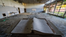 Public Speaking Podium in an abandoned school cafeteria 